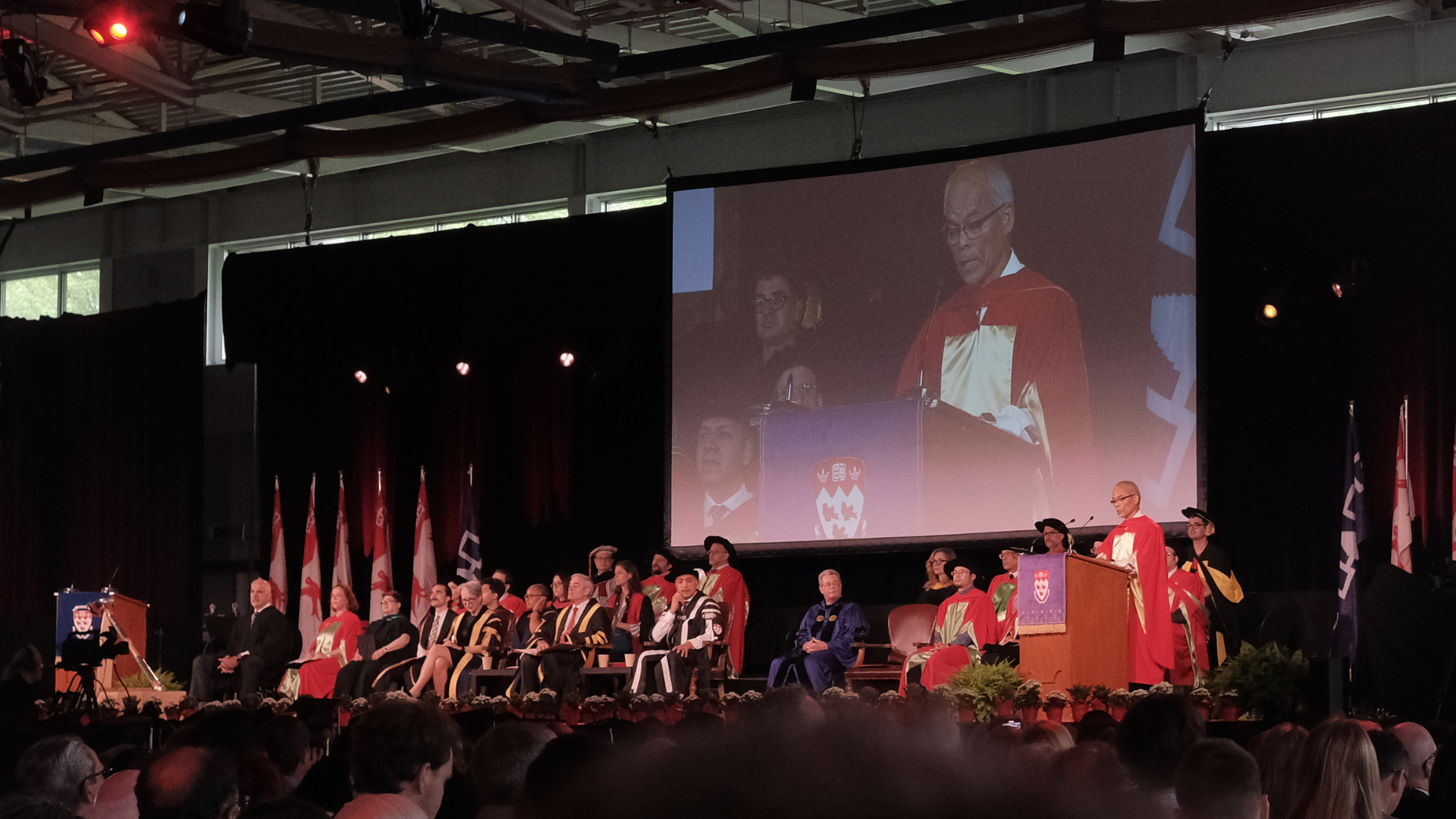 Prof. Nakamura giving an inspirational speech at McGill Engineering Convocation