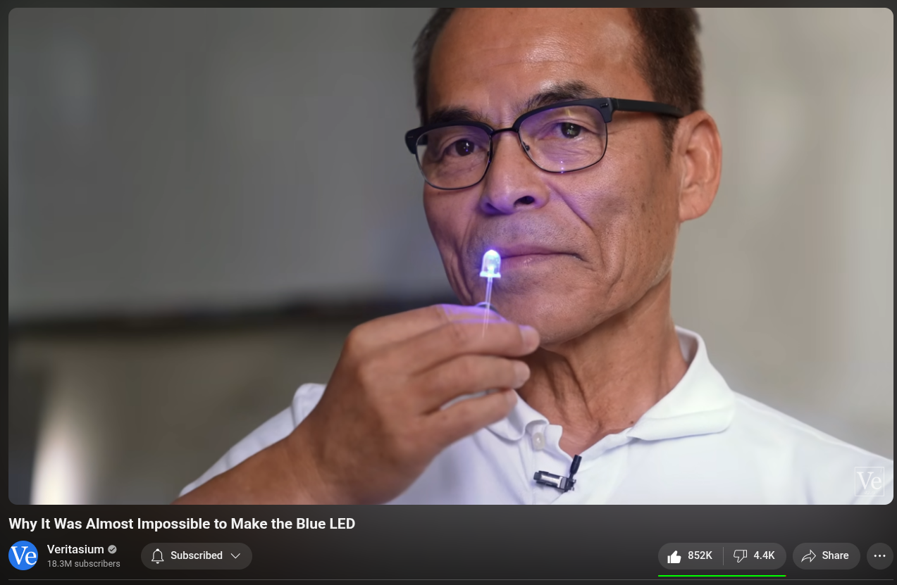Prof. Nakamura portrait in Veritasium's video. Source: https://youtu.be/AF8d72mA41M